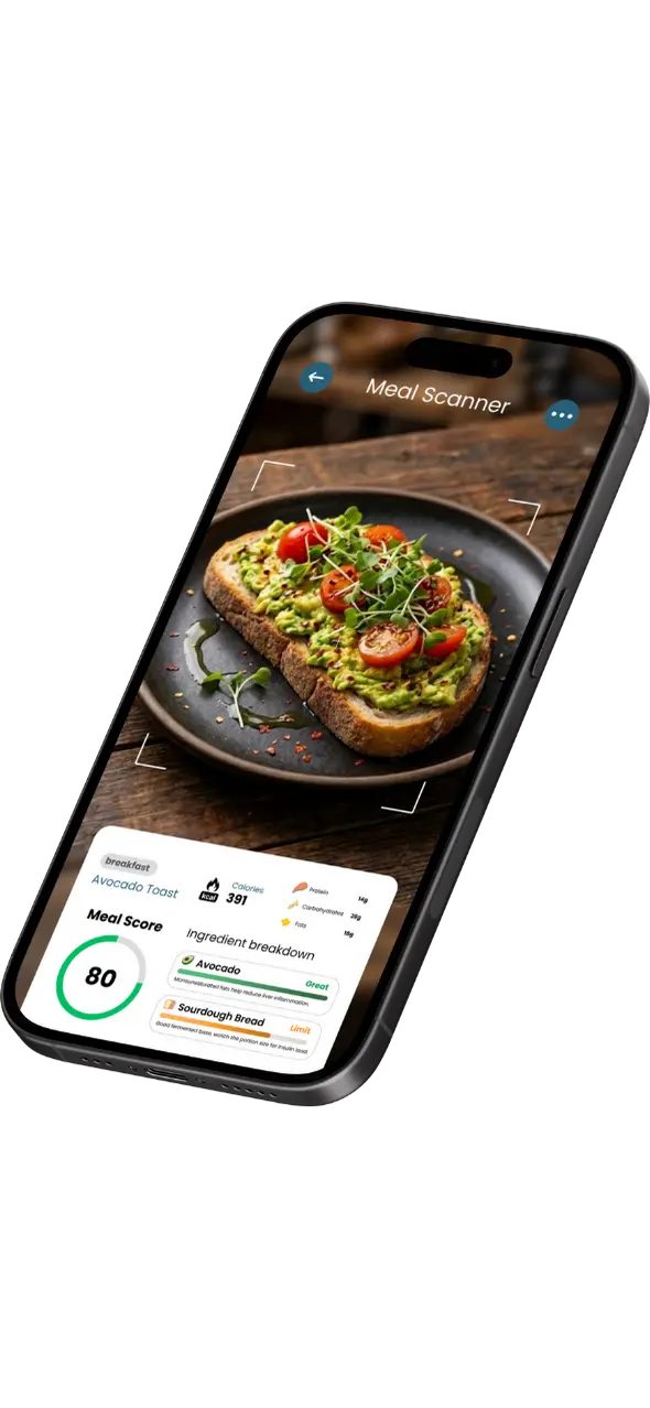 Heply App Interface showing liver score