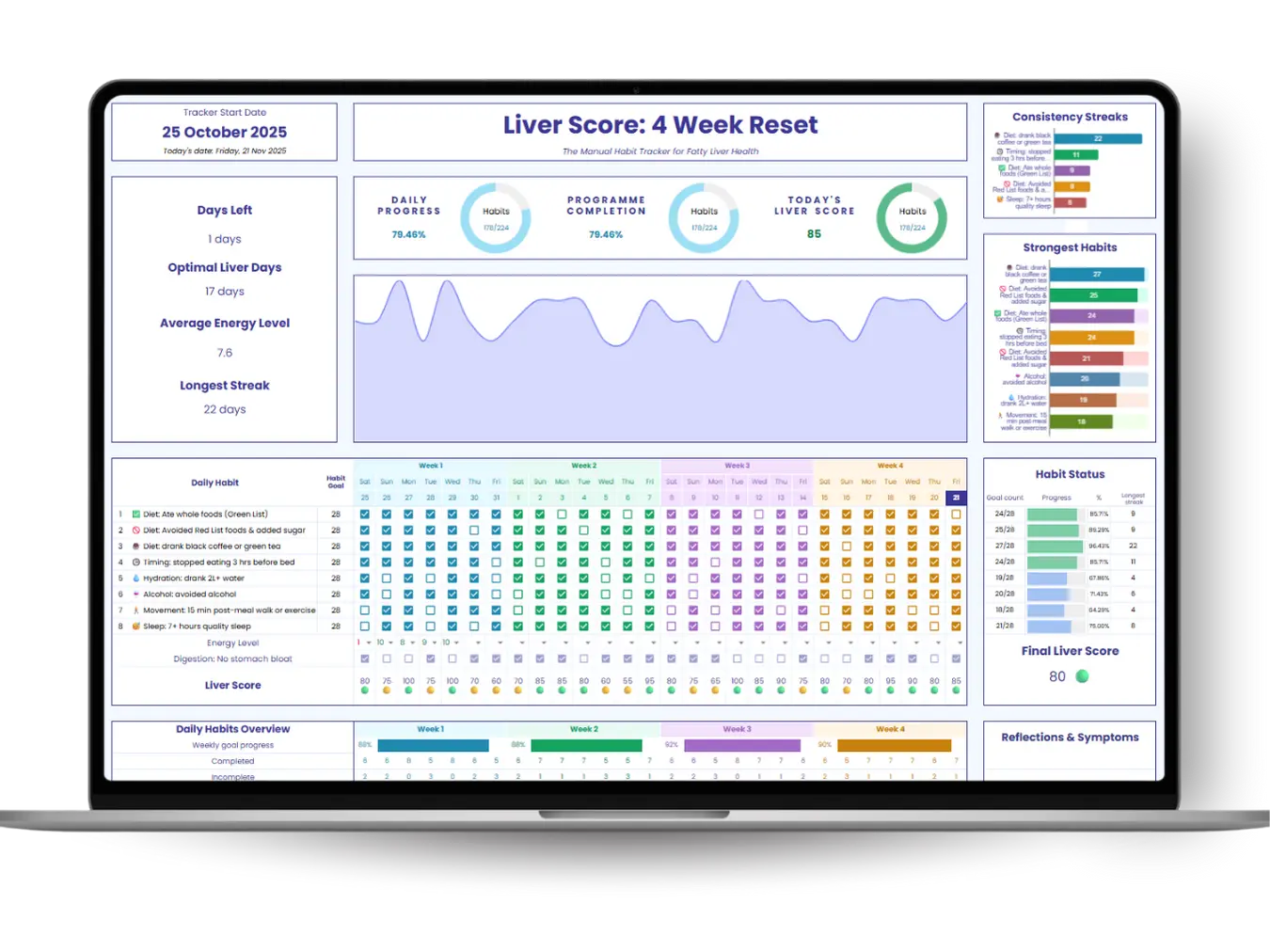 4-Week Liver Reset Tracker Spreadsheet